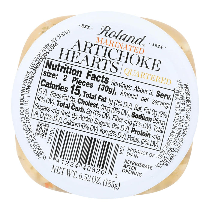 Roland Marinated Quartered Artichoke Hearts | 12 Jars (6.5 Oz) | Ready-to-Eat, Kosher, Gluten-Free Vegetable Snack