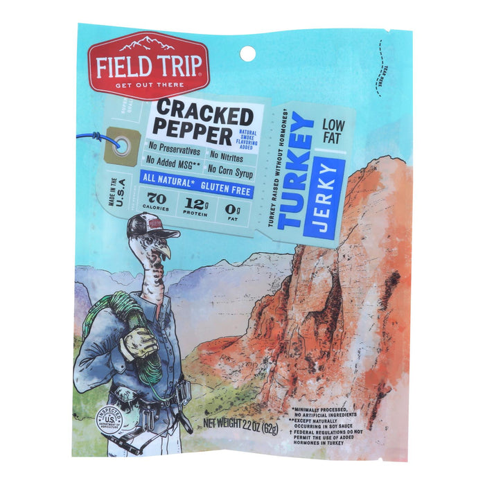 Field Trip Cracked Pepper Turkey Jerky - Gluten Free, Low Fat, 12g Protein Snack (Case of 9 x 2.2 Oz)