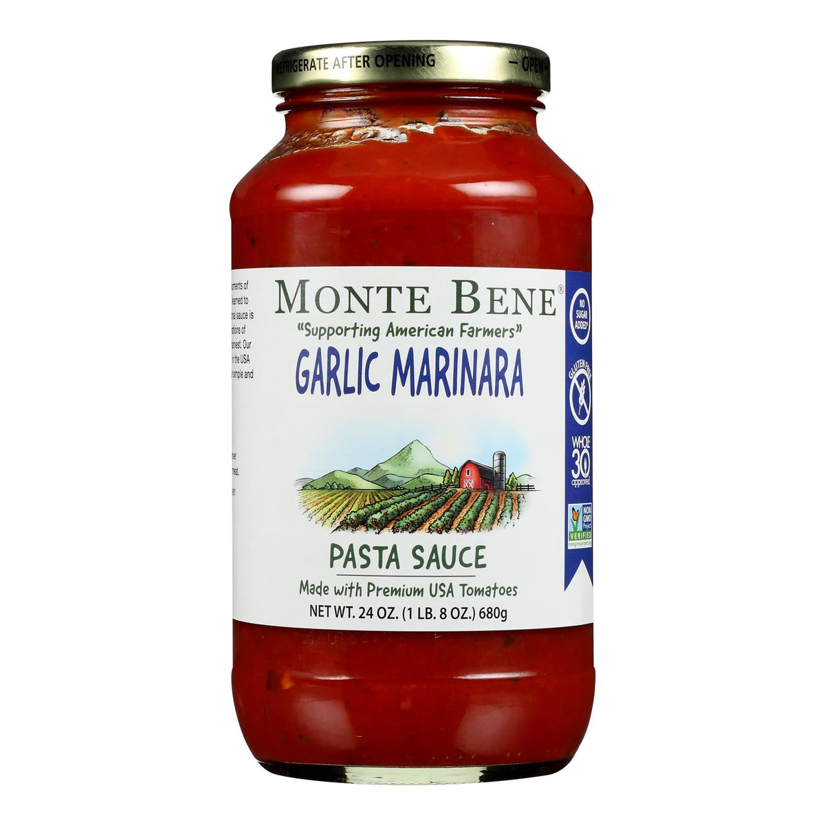 Monte Bene Garlic Marinara Pasta Sauce (Case of 6) | 24 Fl Oz Jars | G ...