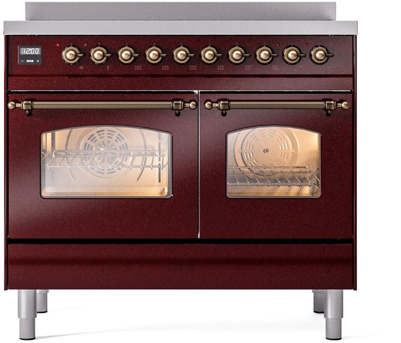 ILVE Nostalgie II 40" Electric Range, Burgundy, Bronze Trim ILVE UPDI406NMPBUB