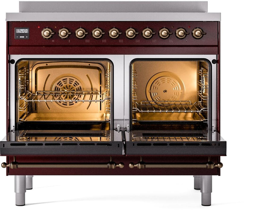 ILVE Nostalgie II 40" Electric Range, Burgundy, Bronze Trim ILVE UPDI406NMPBUB