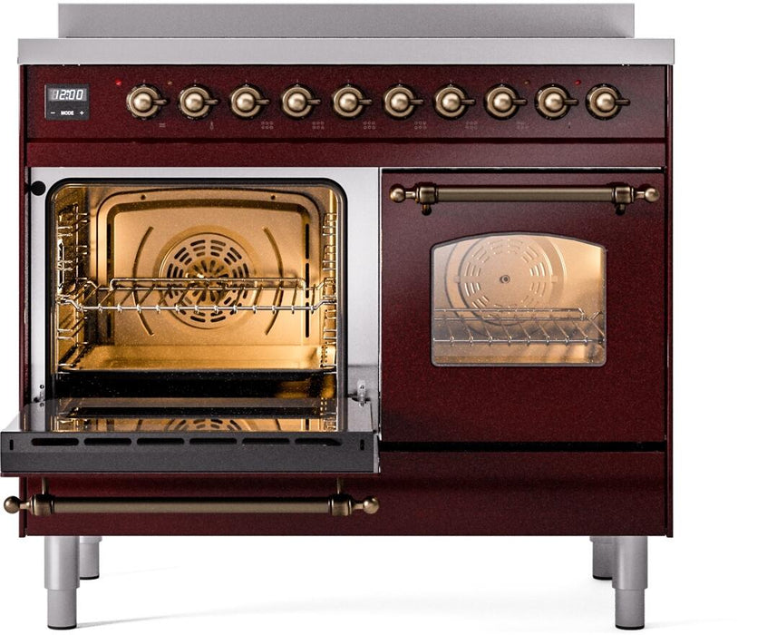 ILVE Nostalgie II 40" Electric Range, Burgundy, Bronze Trim ILVE UPDI406NMPBUB