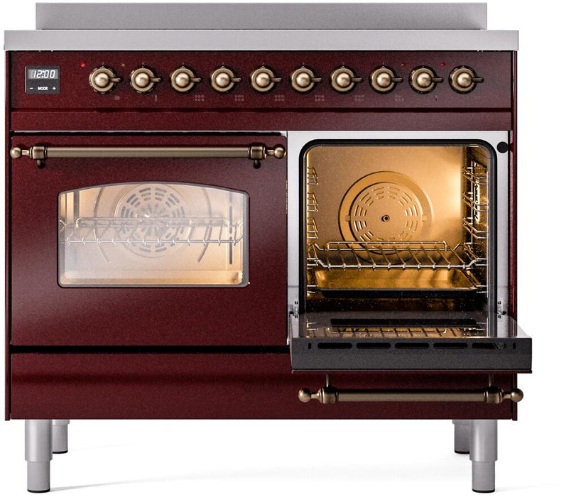 ILVE Nostalgie II 40" Electric Range, Burgundy, Bronze Trim ILVE UPDI406NMPBUB