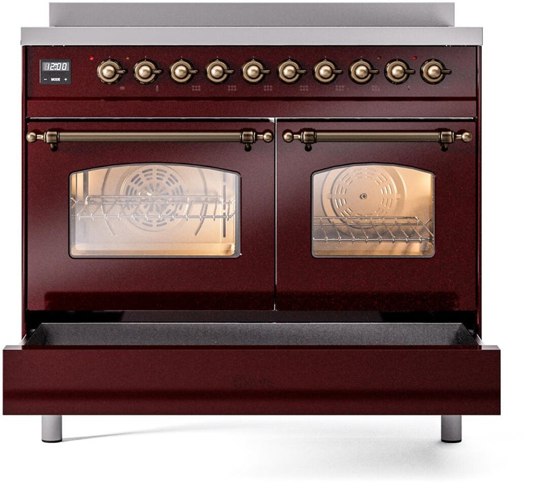 ILVE Nostalgie II 40" Electric Range, Burgundy, Bronze Trim ILVE UPDI406NMPBUB