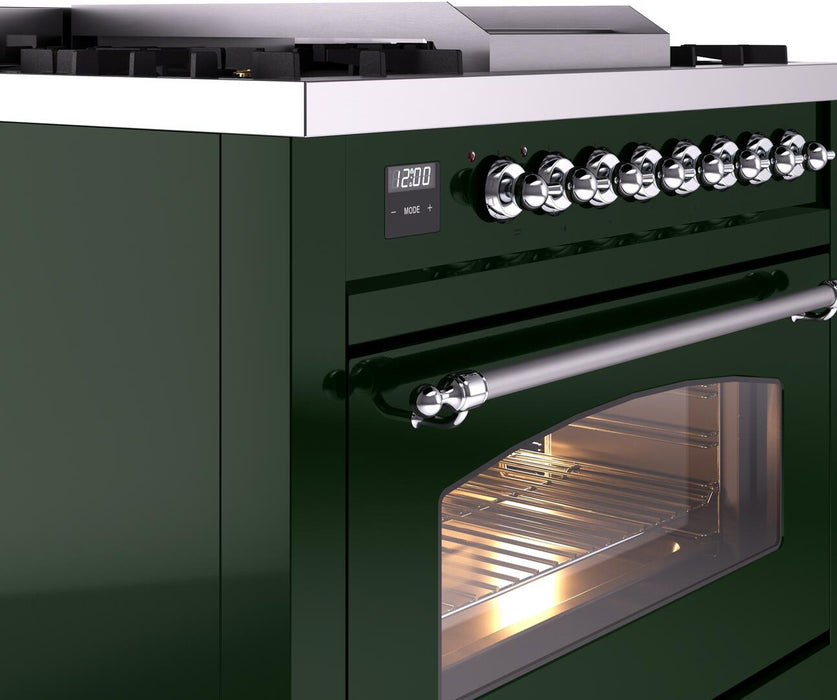 ILVE Nostalgie II 36" Dual Fuel Liquid Propane Range, Emerald Green, Chrome Trim UP36FNMPEGCLP