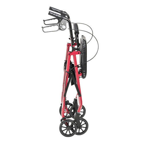 Drive Rollator Walker 4-Wheel, Padded Seat, Pouch, Adjustable Height - Red