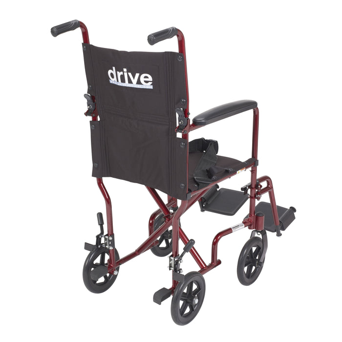 Lightweight Red Transport Wheelchair, 19" Seat, Foldable, 300 lbs Capacity