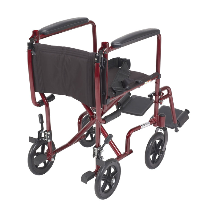 Lightweight Red Transport Wheelchair, 19" Seat, Foldable, 300 lbs Capacity