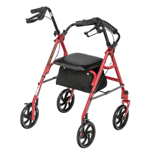 Steel Rollator Walker with Seat, 7.5" Casters, Under-Seat Pouch & Red Finish