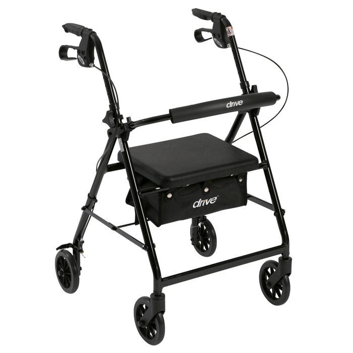 Drive Rollator 4-Wheel Walker with Padded Seat, Adjustable Handles, and Storage Pouch - Black