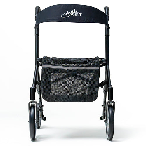 Ascent Euro-Style Rollator, Lightweight 4-Wheel Walker with Adjustable Seat & Backrest, Textured Black