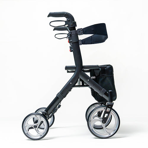Ascent Euro-Style Rollator, Lightweight 4-Wheel Walker with Adjustable Seat & Backrest, Textured Black