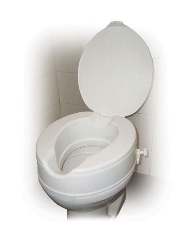 Raised Toilet Seat with Lid, 4 Inch Lift, Savannah Style - Easy Install & Hygiene Cutouts
