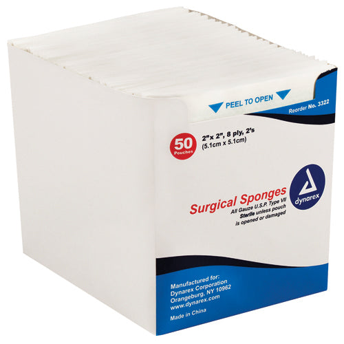 Sterile Gauze Sponges 4x4 - 12 Ply, 2 Sponges/Pouch (25 x 2 Pouches per Tray) - Wound Care