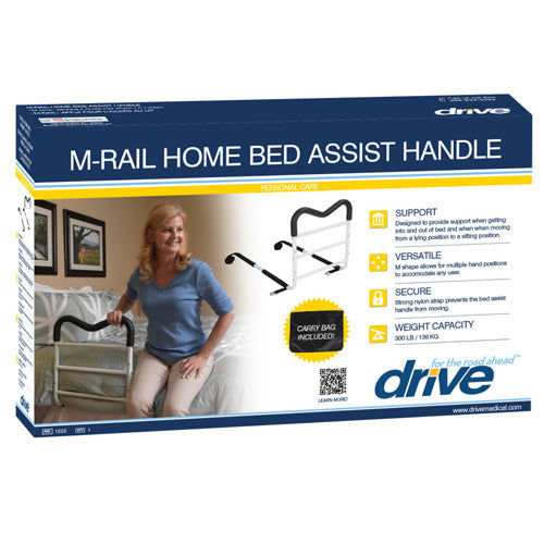 Home Bed Assist Rail - M-Rail Safety Handle with Adjustable Strap & Storage Pouch - Fits Twin to King