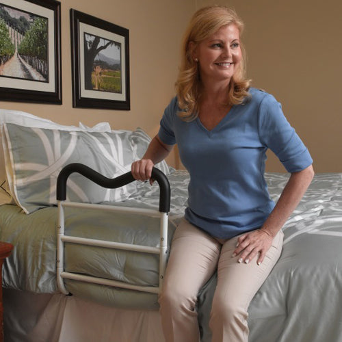 Home Bed Assist Rail - M-Rail Safety Handle with Adjustable Strap & Storage Pouch - Fits Twin to King