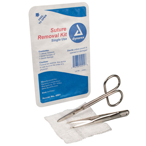 Suture Removal Kit with Littauer Scissors, Forceps & Gauze - Sterile, Disposable - Each