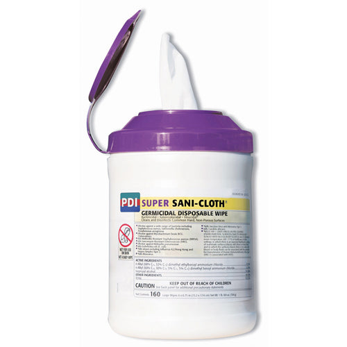 Sanicloth Super Wipes, Hospital-Grade Disinfectant, 6 x 6.75 Tub/160 Count