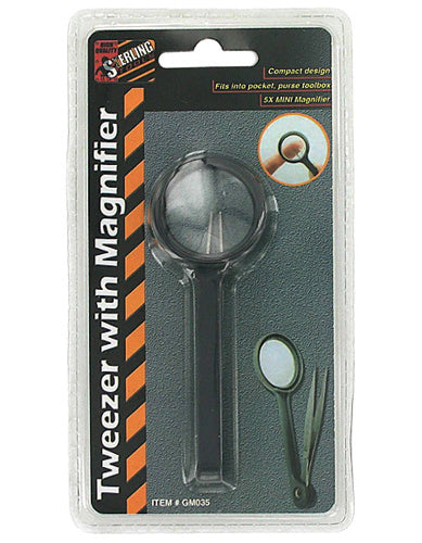 Magnifying Forceps with 5X Lens - Compact Tweezers and Magnifier - 3 Retail Pack