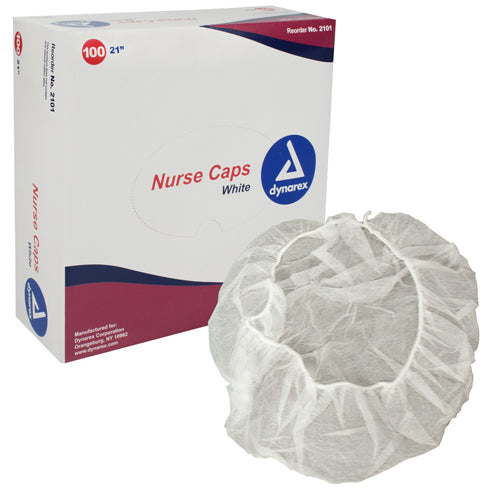 White Surgical Caps 21 Inch - Spunbond Polypropylene - Box of 100