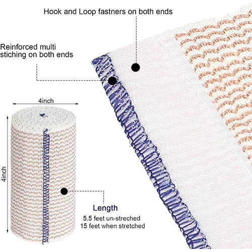 Ace Type Elastic Bandage Wrap 4 inch x 5 Yards with Hook and Loop Closure
