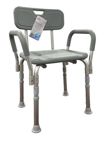 Bathroom Shower Chair with Back and Padded Arms - Adjustable Height, 300 lb Capacity - Cs/2