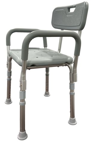 Bathroom Shower Chair with Back and Padded Arms - Adjustable Height, 300 lb Capacity - Cs/2
