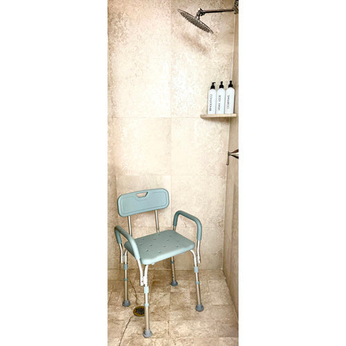 Bathroom Shower Chair with Back and Padded Arms - Adjustable Height, 300 lb Capacity - Cs/2