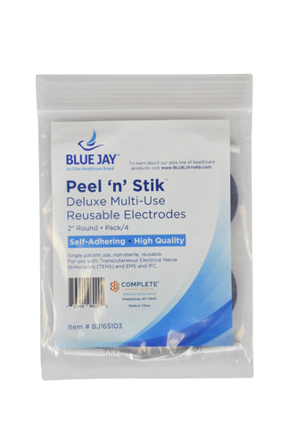 Blue Jay Reusable TENS Electrodes - 2" Round, 4-Pack - Premium Self-Adhering Electrode Pads