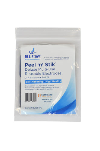 Blue Jay Reusable TENS Electrodes 2x2 Square - Premium Self-Adhesive Pads - Pack of 4