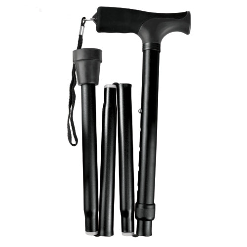 Folding Cane with Comfort Grip, Black, 33-37 Inch Adjustable - Includes Carry Pouch