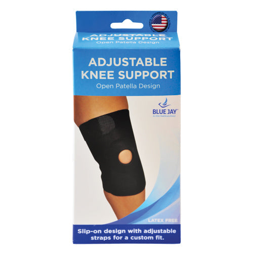 Blue Jay Adjustable Open Patella Knee Support - Black L/XL - Neoprene Stabilizing Brace