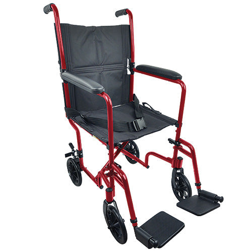 ROLL WITH ME 19" Lightweight Aluminum Transport Wheelchair, Red Frame