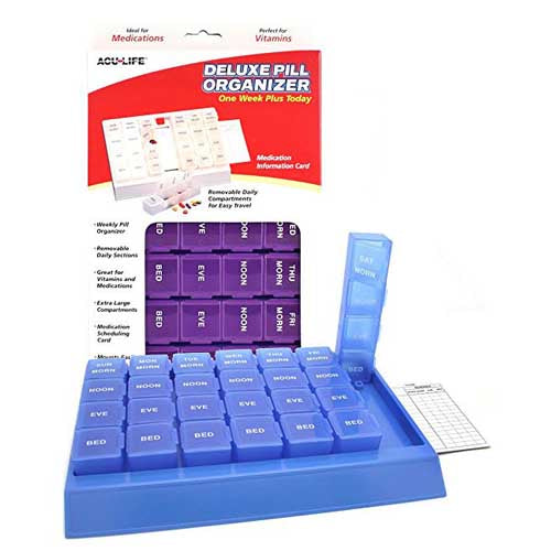 Deluxe Weekly Pill Organizer 4 Times a Day - Extra Large Compartments - Wall Mountable