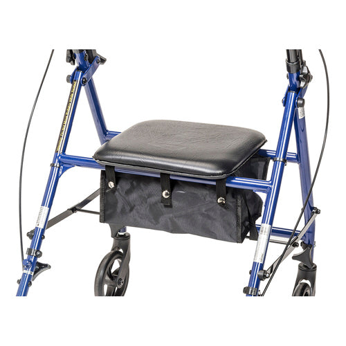 Blue Steel Rollator Walker with 6" Wheels, Padded Seat, and Adjustable Height