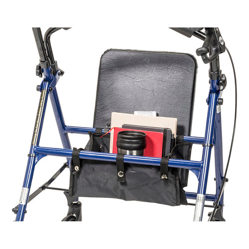Blue Steel Rollator Walker with 6" Wheels, Padded Seat, and Adjustable Height