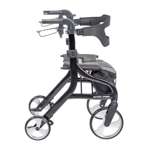 Nitro Sprint Tall Black Rollator with Enhanced Brakes, Wide Backrest & 350 lb Capacity