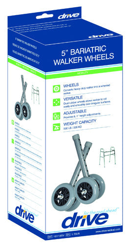 Heavy-Duty Walker Wheel Kit, 5" Silver Vein with Black Wheels, 500 lb Capacity