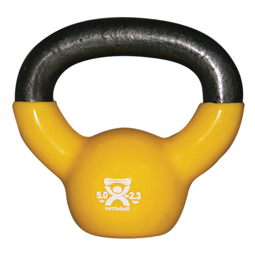 Vinyl Coated Kettlebell - 5 lb Yellow - 8" Diameter - Strength Training & Rehabilitation