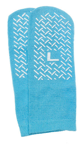 Non-Skid Slipper Socks - Sky Blue Terry Cloth - Men's 7-9, Women's 8-10