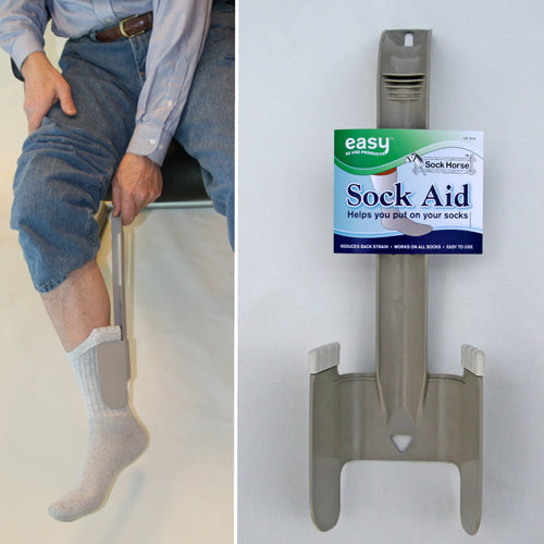 Sock Aid Device with Long Handle and Shoehorn - Easy Dressing Aid for Weak Hands