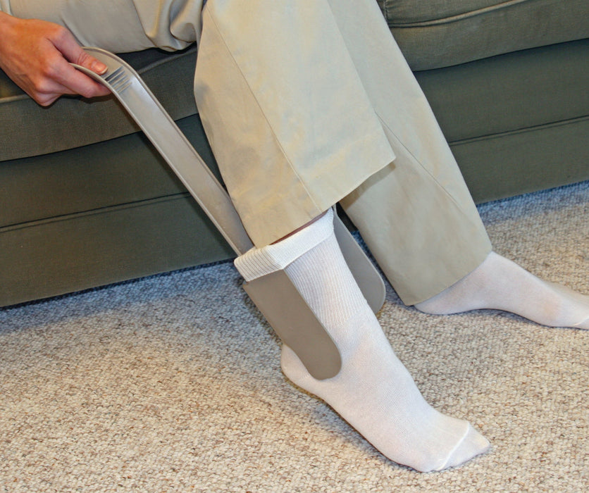 Sock Aid Device with Long Handle and Shoehorn - Easy Dressing Aid for Weak Hands