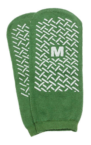 Non-Skid Terry Cloth Slipper Socks - Med Green, Men's 5-6, Women's 6-7, Child 7-11