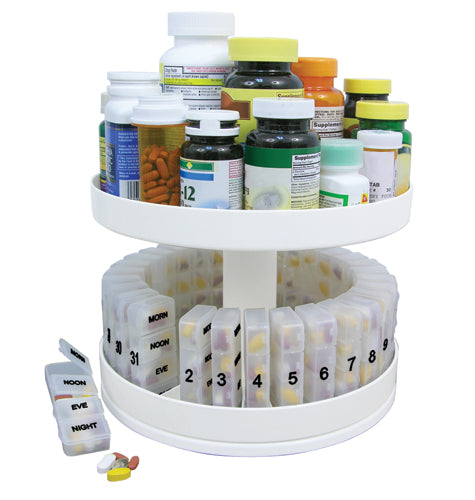 31-Day Revolving Pill Organizer - Monthly Medicine Center with Daily Compartments