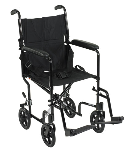 Lightweight Transport Wheelchair, 19-Inch Wide Seat, Black