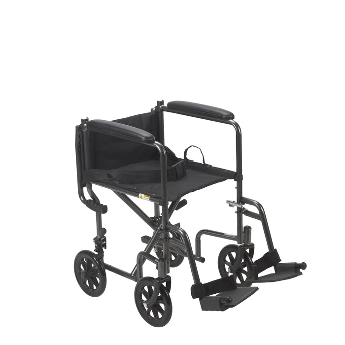 Lightweight Transport Wheelchair, 19", Silver Vein Finish, Folding Back, Steel Frame