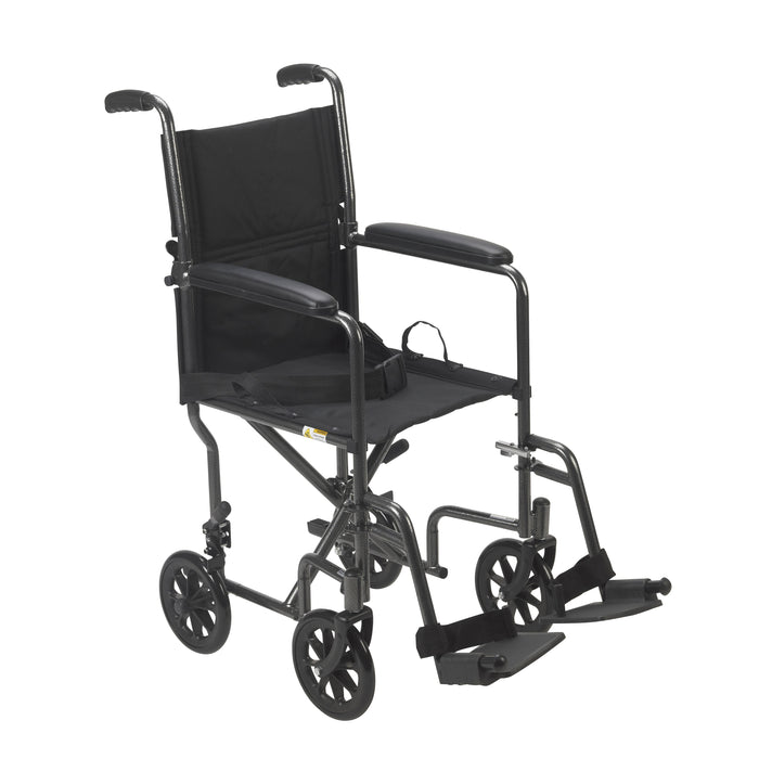 Lightweight Transport Wheelchair, 19", Silver Vein Finish, Folding Back, Steel Frame