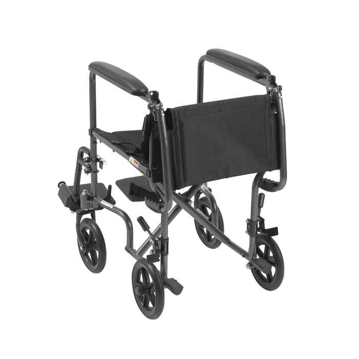 Lightweight Transport Wheelchair, 19", Silver Vein Finish, Folding Back, Steel Frame