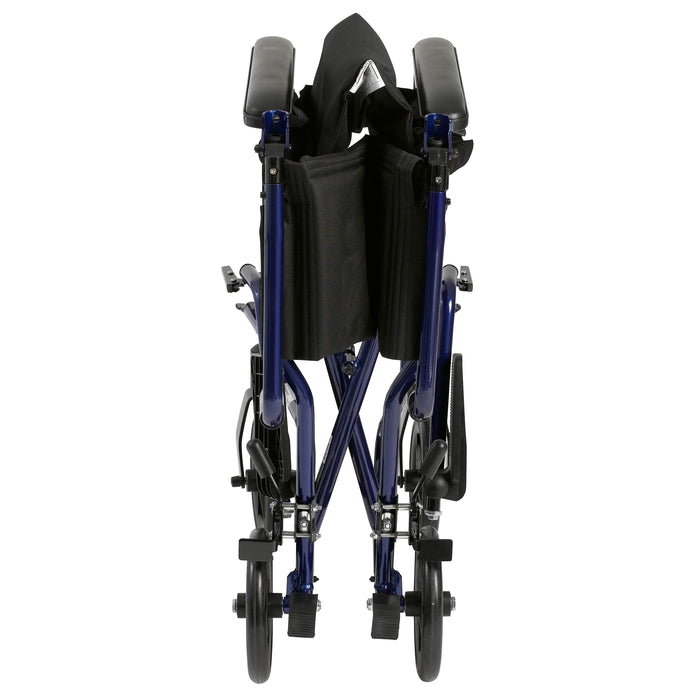 Lightweight Transport Wheelchair, 19" Wide, Blue Frame, Aluminum, 300 lbs Capacity