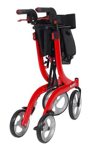 Nitro Rollator, Red, with 10" Casters, Euro-Style Folding Mobility Walker